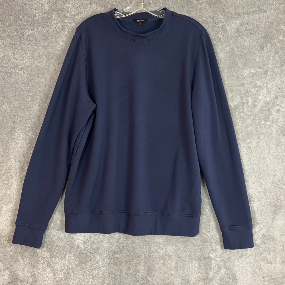 Quince Supersoft Fleece Crew Sweater Womens M Navy Blue Minimalist‎ Comfort